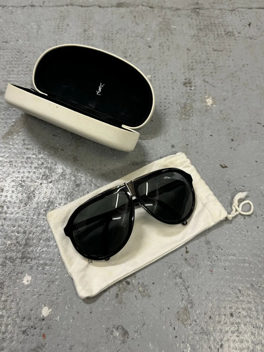 Yves Saint Laurent Black Mafia Aviator Sunglasses elvuahC 0