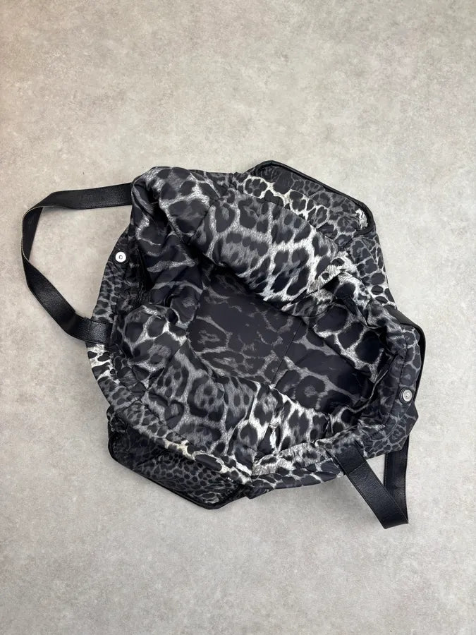 Yves Saint Laurent Black Nylon Leopard Print Tote Bag rTzyVOC 17
