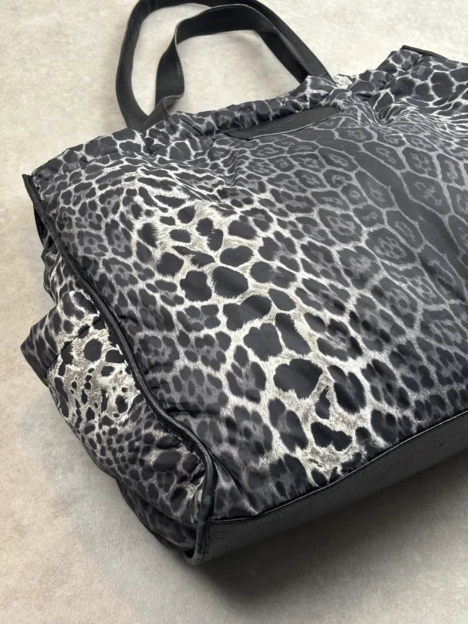 Yves Saint Laurent Black Nylon Leopard Print Tote Bag rTzyVOC 5
