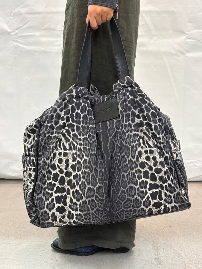 Yves Saint Laurent Black Nylon Leopard Print Tote Bag rTzyVOC 0