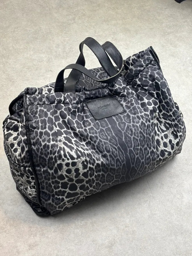 Yves Saint Laurent Black Nylon Leopard Print Tote Bag rTzyVOC 1