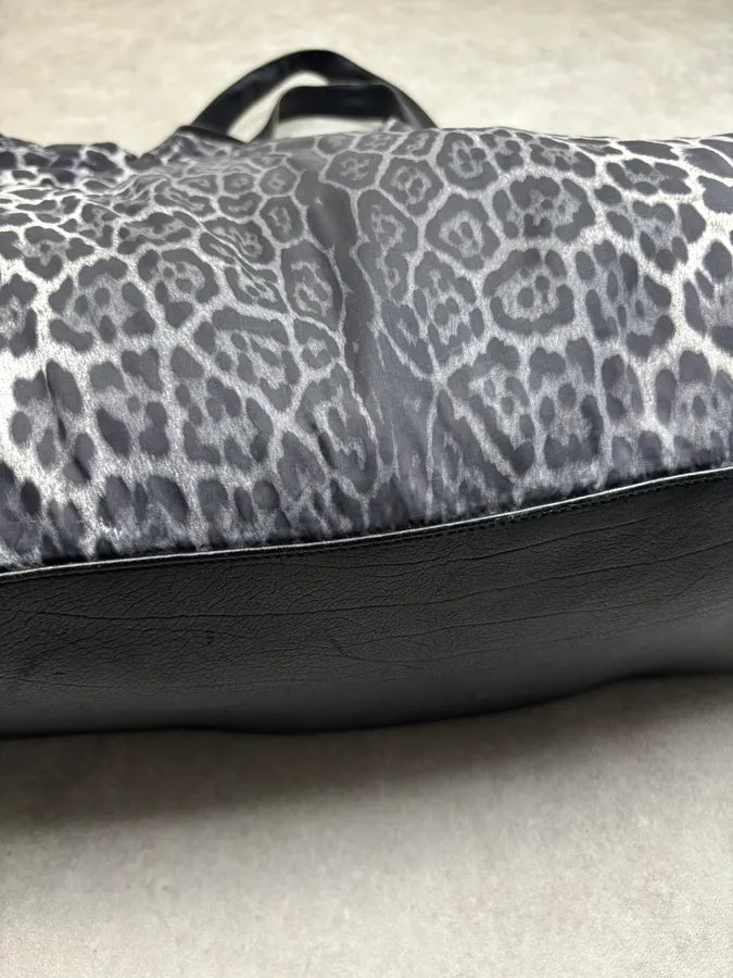 Yves Saint Laurent Black Nylon Leopard Print Tote Bag rTzyVOC 15
