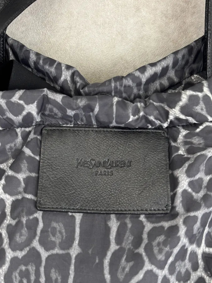 Yves Saint Laurent Black Nylon Leopard Print Tote Bag rTzyVOC 6