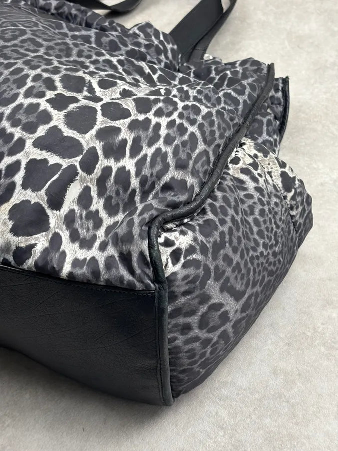 Yves Saint Laurent Black Nylon Leopard Print Tote Bag rTzyVOC 7