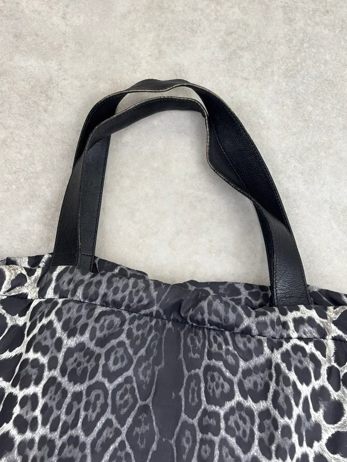Yves Saint Laurent Black Nylon Leopard Print Tote Bag rTzyVOC 8