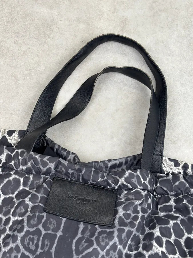 Yves Saint Laurent Black Nylon Leopard Print Tote Bag rTzyVOC 4