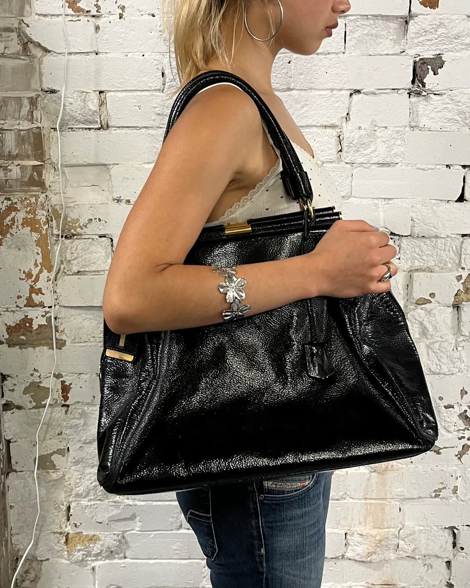 Yves Saint Laurent Black Patent Leather Handle Bag LkdEZnC 1