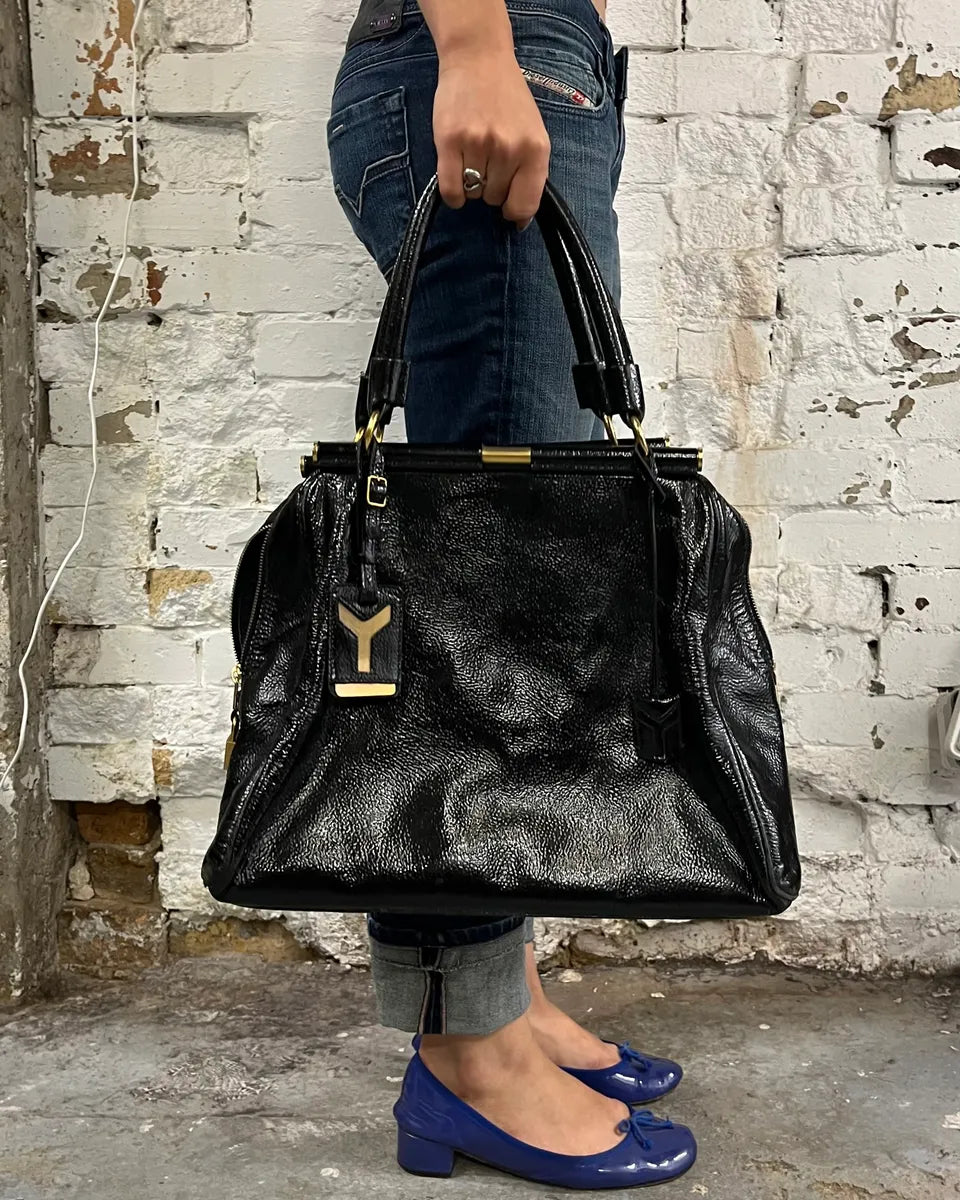 Yves Saint Laurent Black Patent Leather Handle Bag LkdEZnC 2
