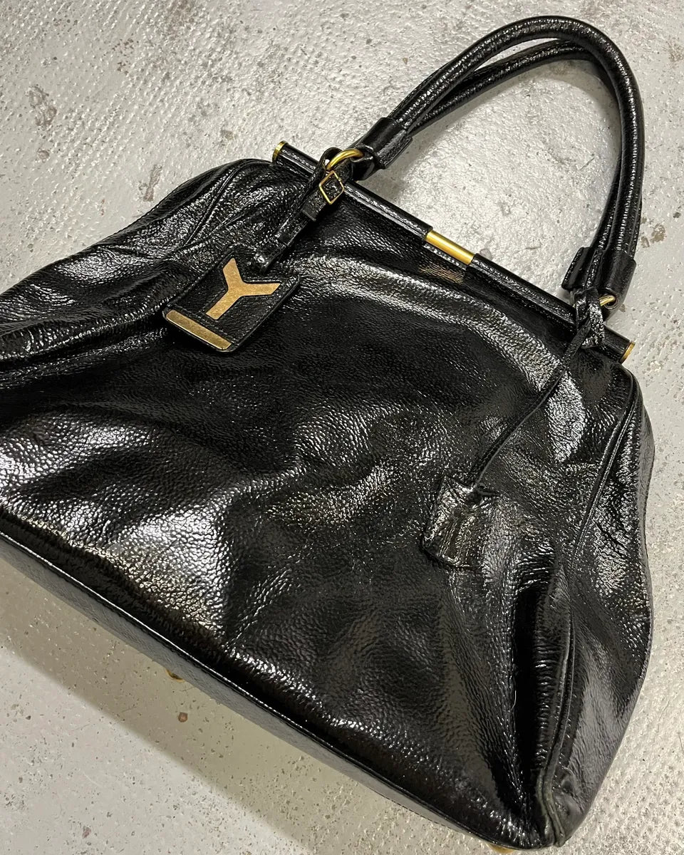Yves Saint Laurent Black Patent Leather Handle Bag LkdEZnC 3