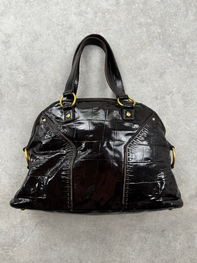 AW2009 Yves Saint Laurent Black Crocodile Effect Shinny Handle Bag WXxpFeD 0