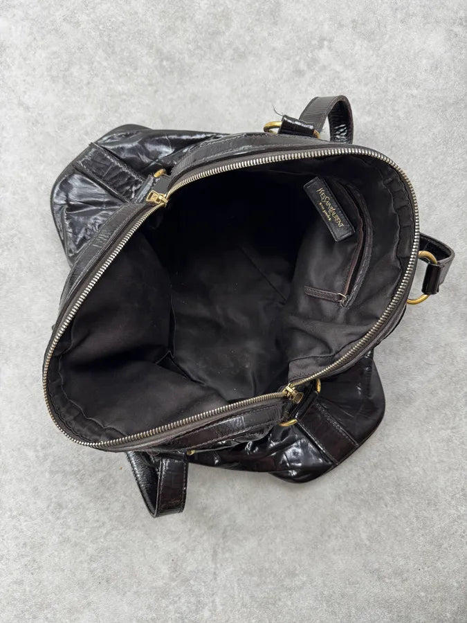 AW2009 Yves Saint Laurent Black Crocodile Effect Shinny Handle Bag WXxpFeD 11