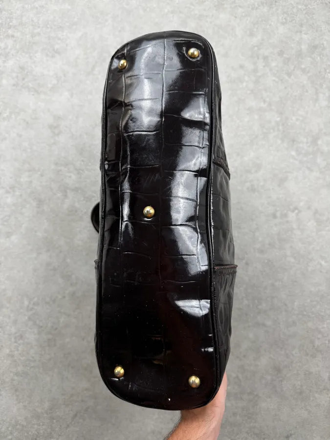 AW2009 Yves Saint Laurent Black Crocodile Effect Shinny Handle Bag WXxpFeD 10