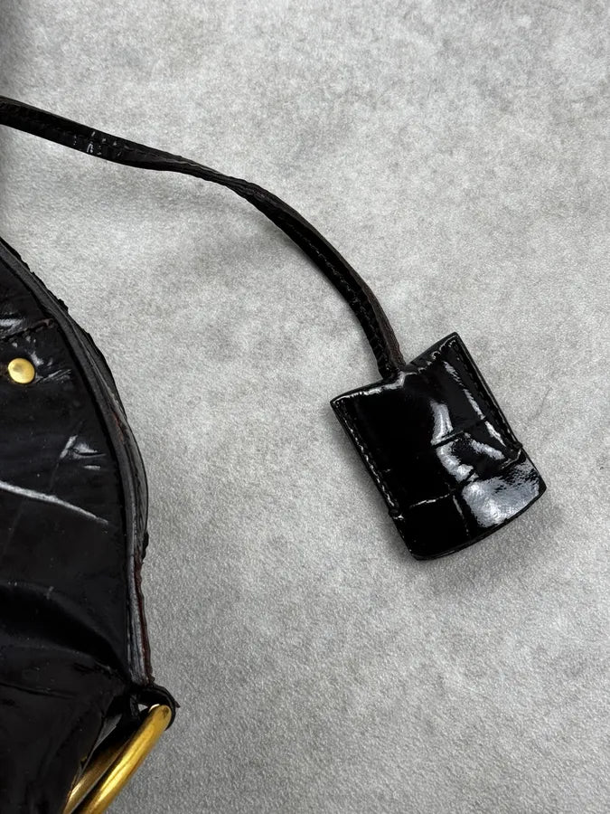 AW2009 Yves Saint Laurent Black Crocodile Effect Shinny Handle Bag WXxpFeD 8