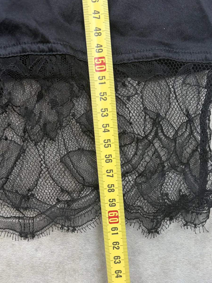 2000s Yves Saint Laurent Black Silk Lace-Trimmed Longsleeve UZKQaeH 9