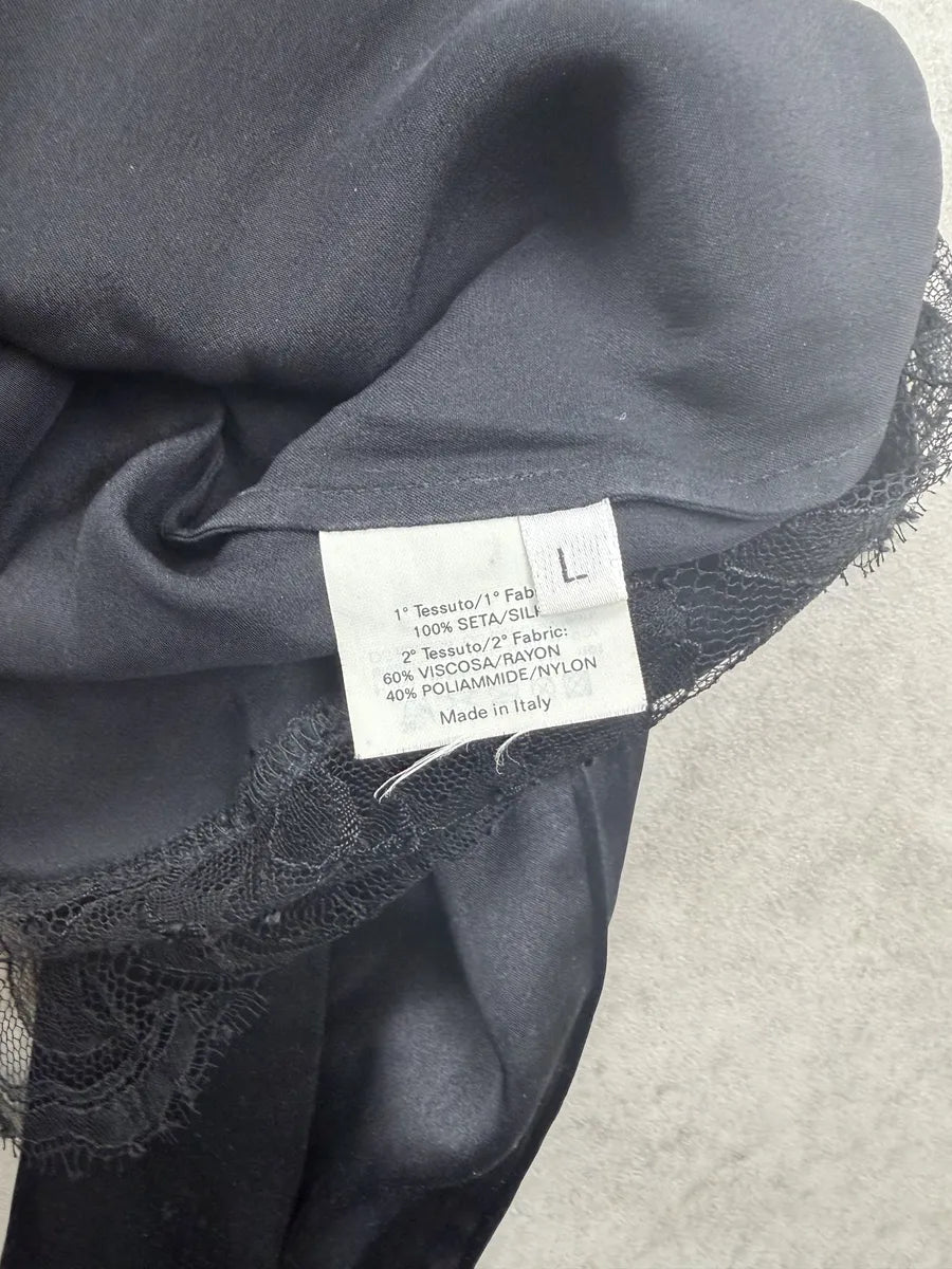 2000s Yves Saint Laurent Black Silk Lace-Trimmed Longsleeve UZKQaeH 8
