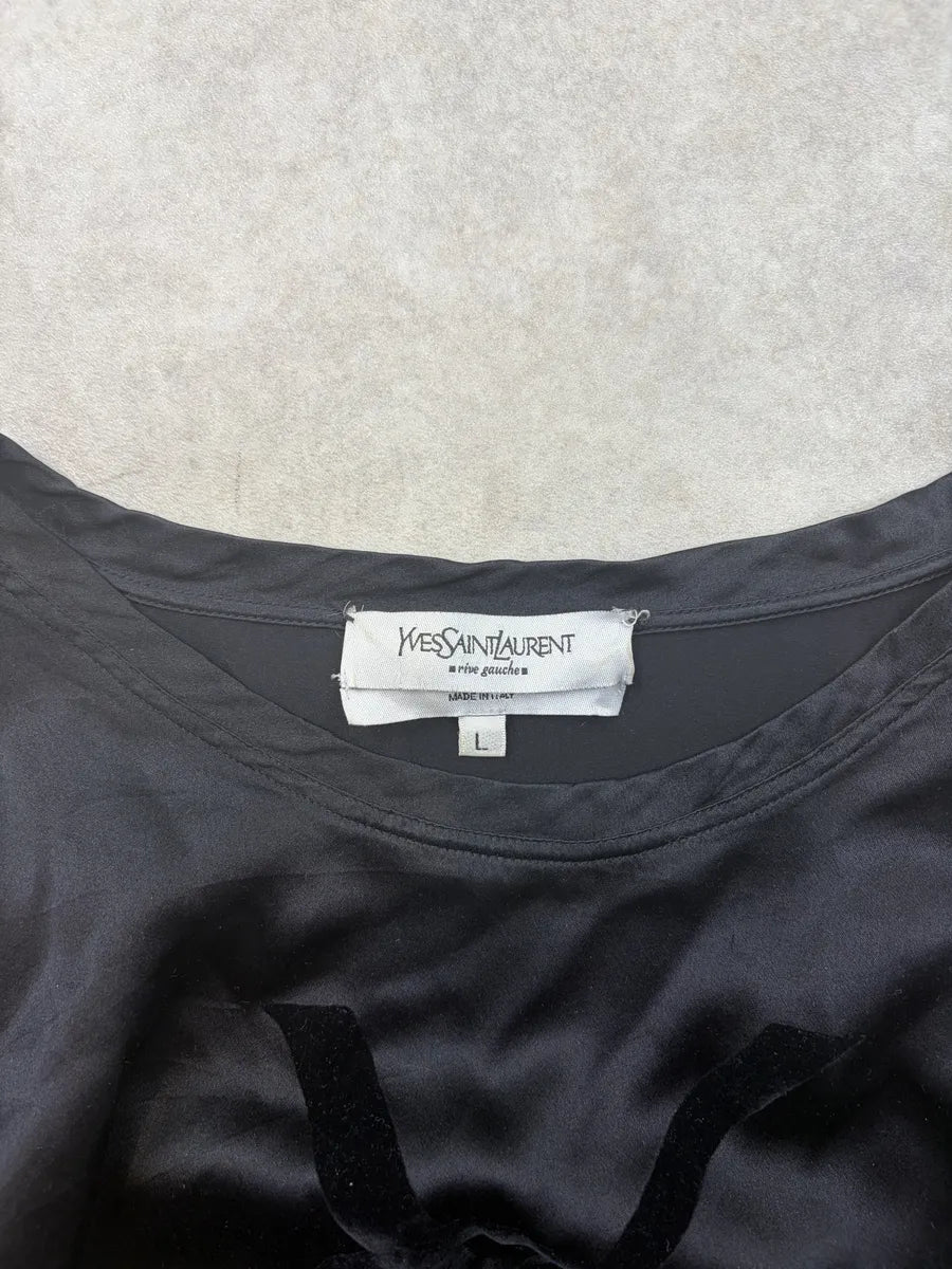 2000s Yves Saint Laurent Black Silk Lace-Trimmed Longsleeve UZKQaeH 5