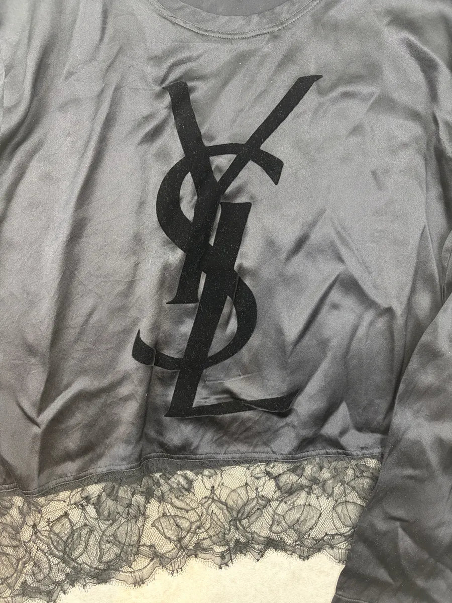 2000s Yves Saint Laurent Black Silk Lace-Trimmed Longsleeve UZKQaeH 3