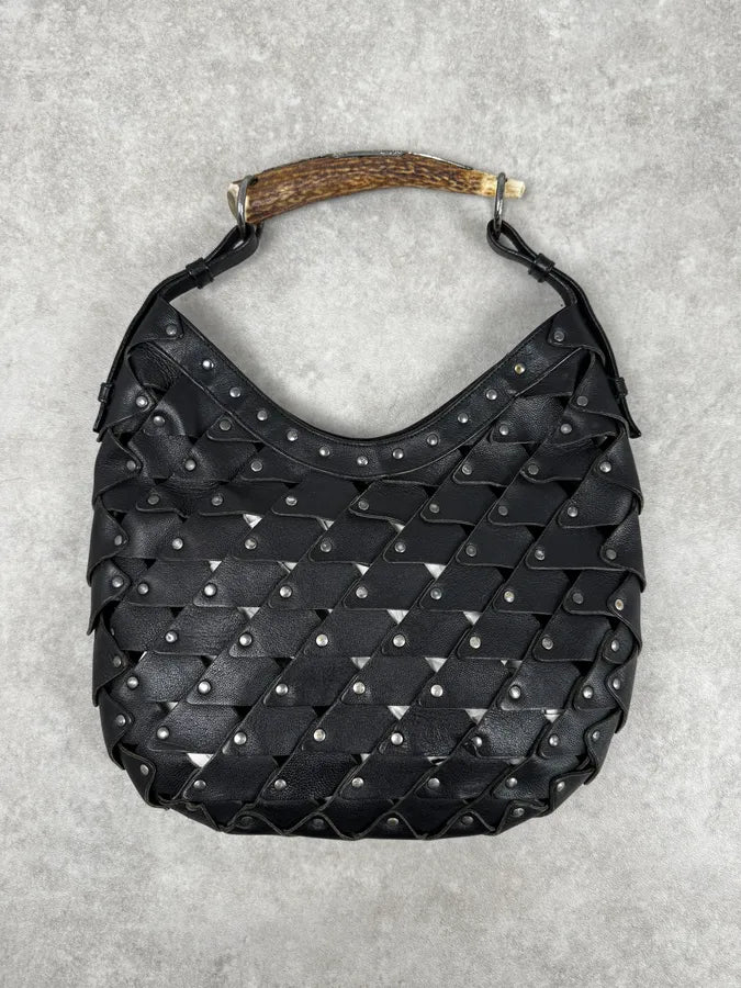 2000s Yves Saint Laurent Black Studded Mombasa Shoulder Bag By Tom Ford YyvRRFv 0