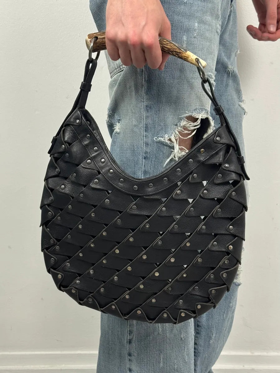 2000s Yves Saint Laurent Black Studded Mombasa Shoulder Bag By Tom Ford YyvRRFv 1
