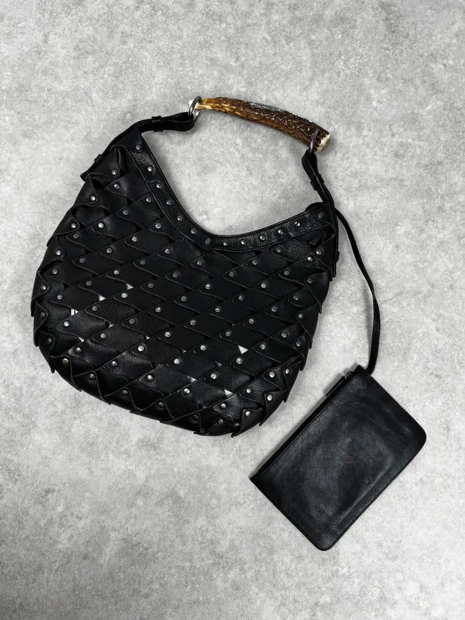 2000s Yves Saint Laurent Black Studded Mombasa Shoulder Bag By Tom Ford YyvRRFv 4