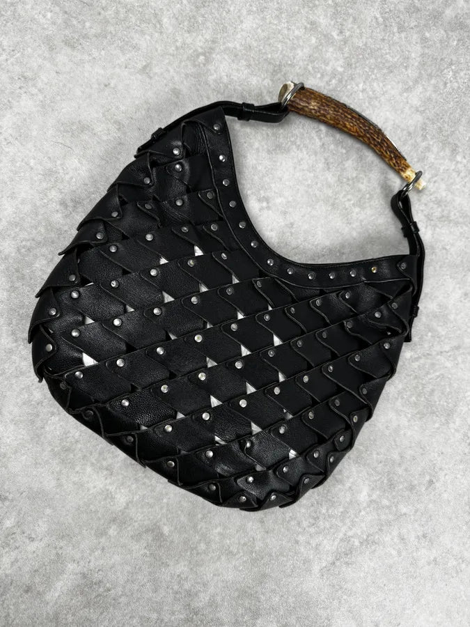 2000s Yves Saint Laurent Black Studded Mombasa Shoulder Bag By Tom Ford YyvRRFv 5