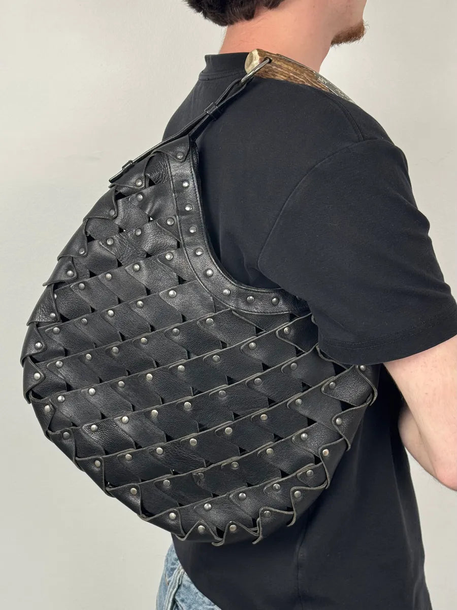 2000s Yves Saint Laurent Black Studded Mombasa Shoulder Bag By Tom Ford YyvRRFv 2
