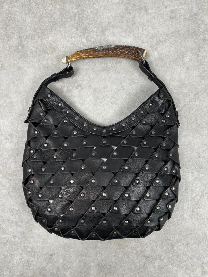 2000s Yves Saint Laurent Black Studded Mombasa Shoulder Bag By Tom Ford YyvRRFv 3