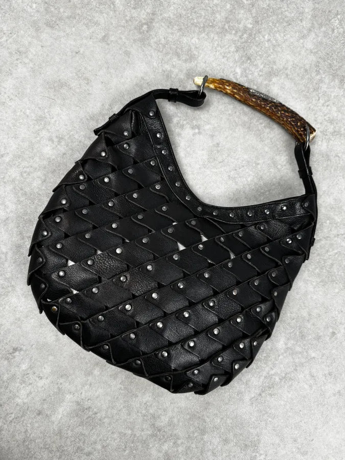 2000s Yves Saint Laurent Black Studded Mombasa Shoulder Bag By Tom Ford YyvRRFv 6