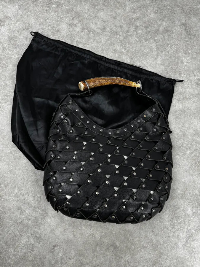 2000s Yves Saint Laurent Black Studded Mombasa Shoulder Bag By Tom Ford YyvRRFv 12