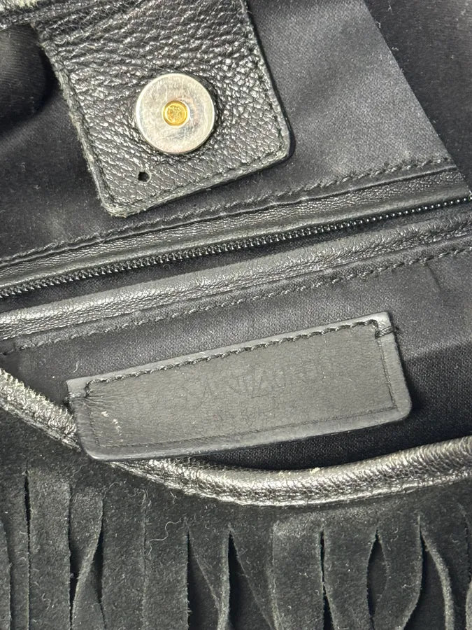 2000s Yves Saint Laurent Black Suede Fringe Shoulder Bag LmnHlQt 13