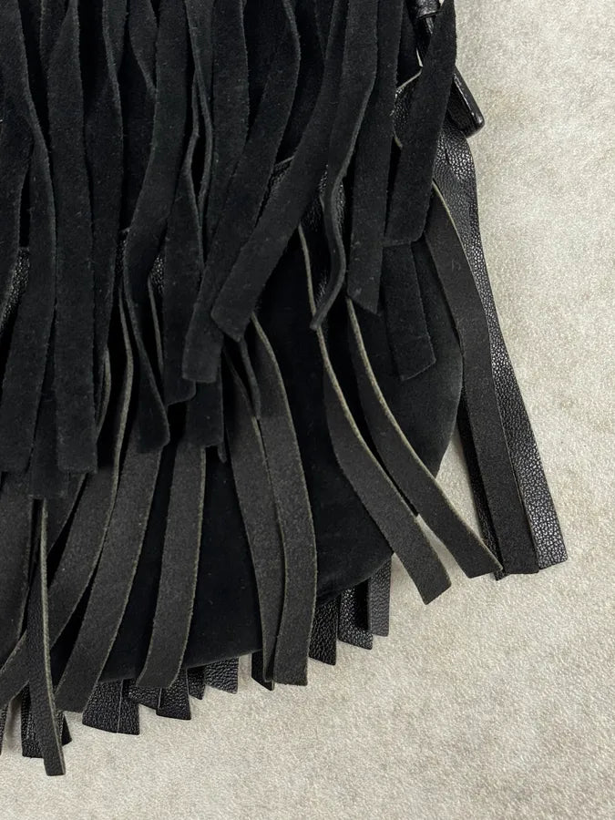 2000s Yves Saint Laurent Black Suede Fringe Shoulder Bag LmnHlQt 8