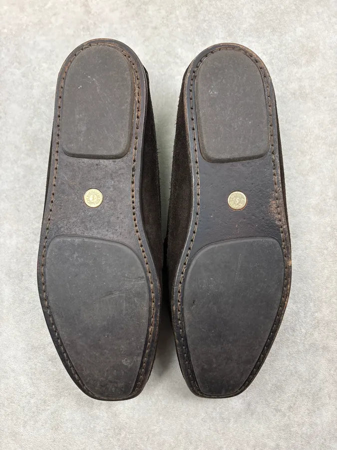 Yves Saint Laurent Brown Suede Gold-Hardware Loafer Shoes riwQANn 6