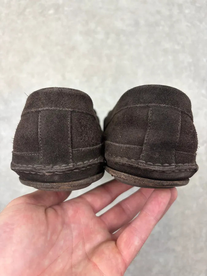 Yves Saint Laurent Brown Suede Gold-Hardware Loafer Shoes riwQANn 5