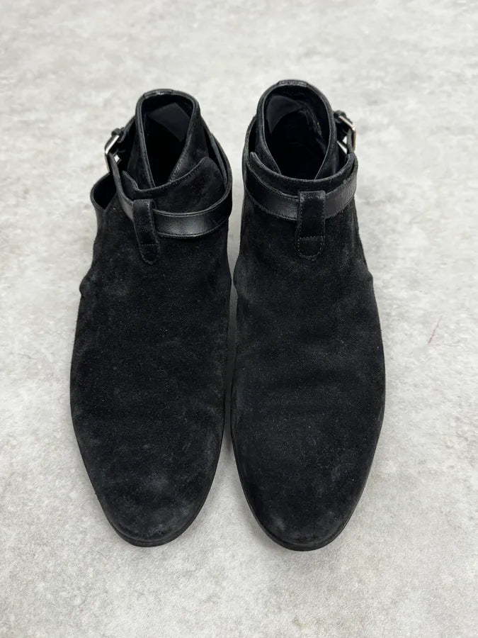 2000s Saint Laurent Black Suede Low Buckle Boots Quusyaf 2