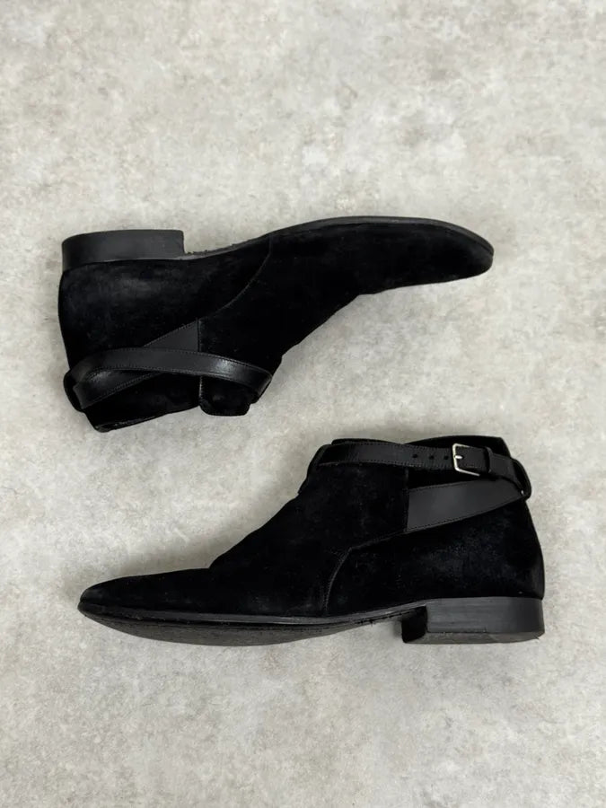 2000s Saint Laurent Black Suede Low Buckle Boots Quusyaf 1