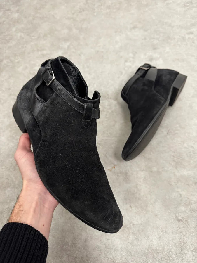 2000s Saint Laurent Black Suede Low Buckle Boots Quusyaf 0