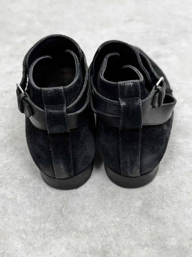 2000s Saint Laurent Black Suede Low Buckle Boots Quusyaf 3