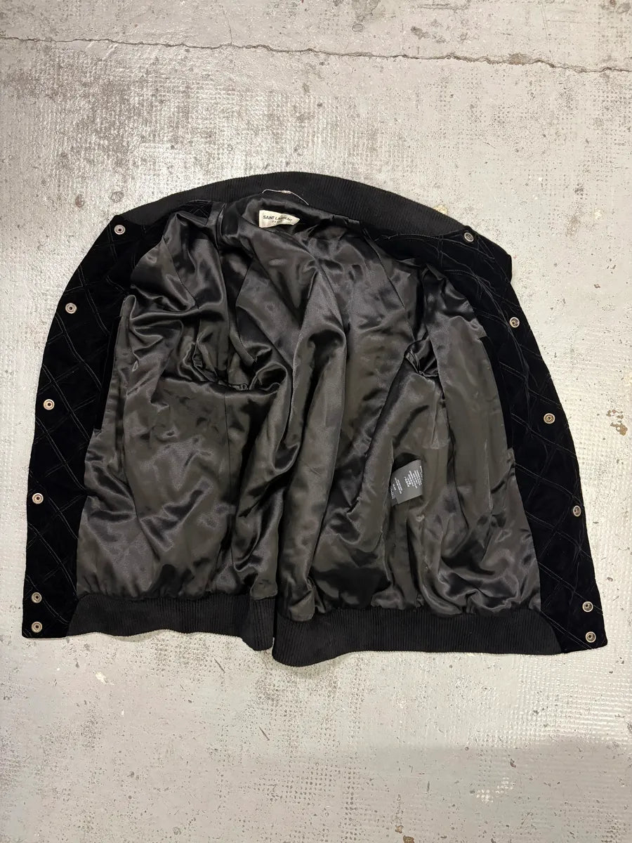 AW2018 Saint Laurent Black Velvet Quilted Bomber Jacket pMdLbuq 6