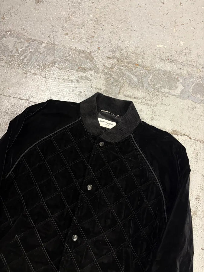 AW2018 Saint Laurent Black Velvet Quilted Bomber Jacket pMdLbuq 3