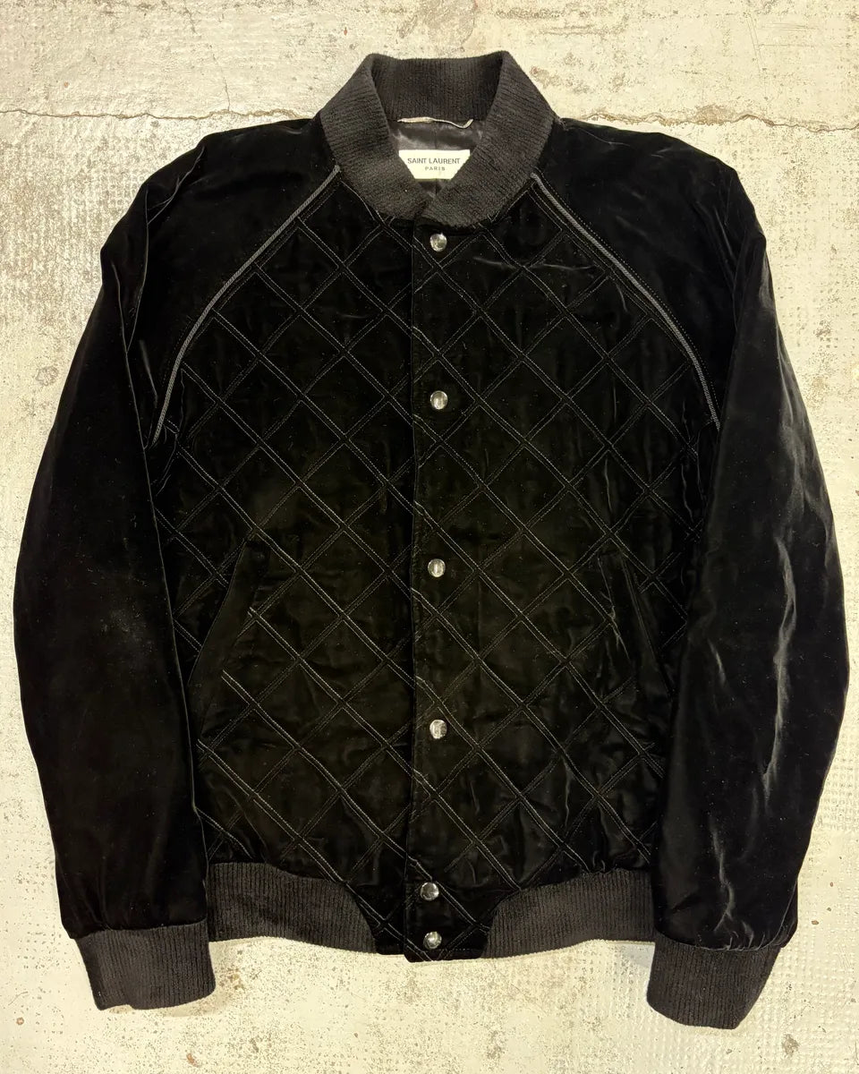 AW2018 Saint Laurent Black Velvet Quilted Bomber Jacket pMdLbuq 0
