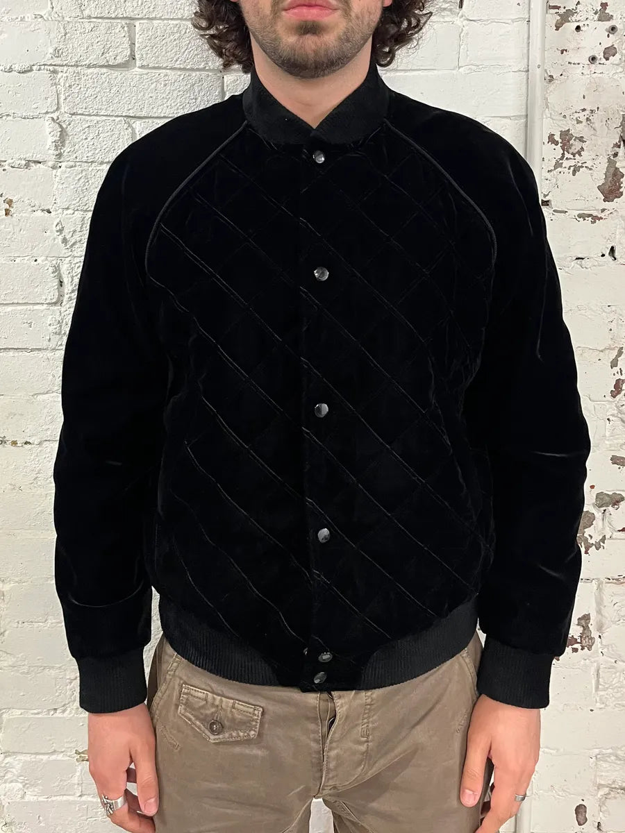 AW2018 Saint Laurent Black Velvet Quilted Bomber Jacket pMdLbuq 1