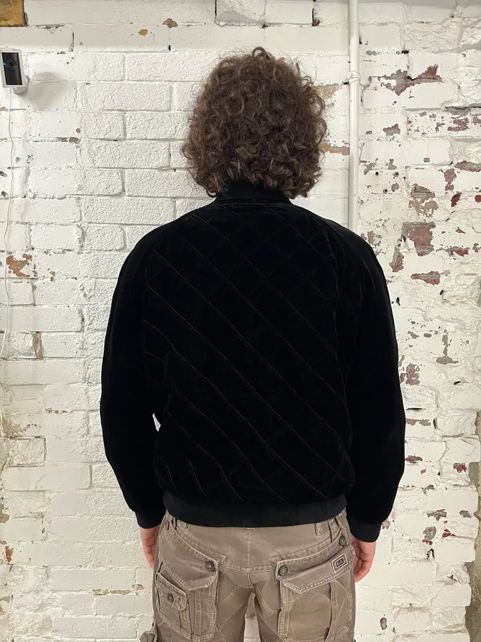 AW2018 Saint Laurent Black Velvet Quilted Bomber Jacket pMdLbuq 2