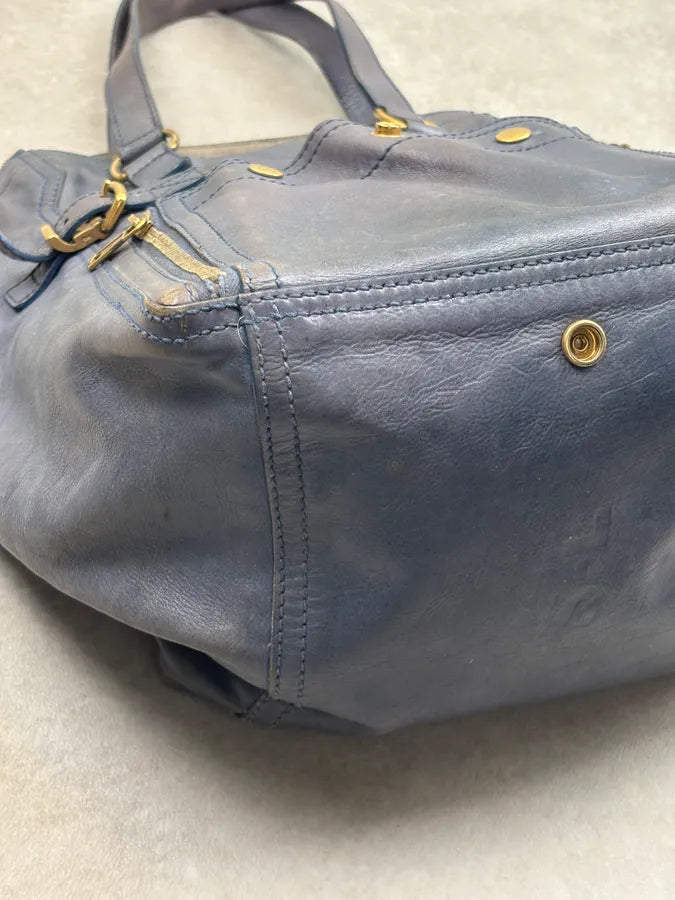2000s Yves Saint Laurent Blue Leather Multi-Pocket Handle Bag gPIFELM 9