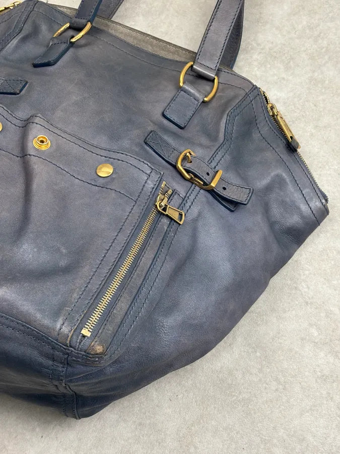 2000s Yves Saint Laurent Blue Leather Multi-Pocket Handle Bag gPIFELM 5