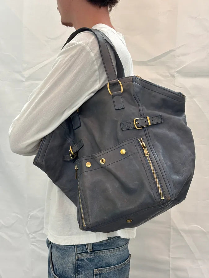 2000s Yves Saint Laurent Blue Leather Multi-Pocket Handle Bag gPIFELM 3