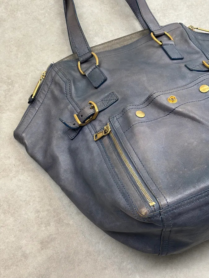 2000s Yves Saint Laurent Blue Leather Multi-Pocket Handle Bag gPIFELM 6