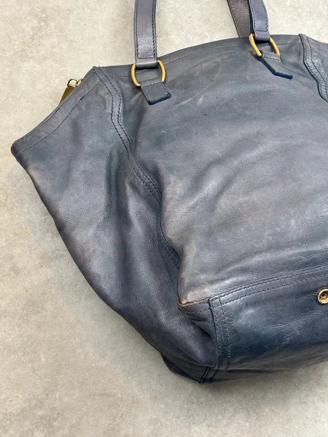 2000s Yves Saint Laurent Blue Leather Multi-Pocket Handle Bag gPIFELM 12