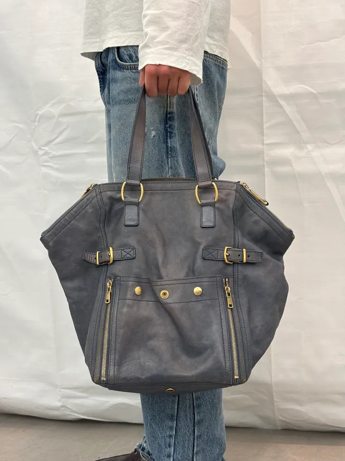 2000s Yves Saint Laurent Blue Leather Multi-Pocket Handle Bag gPIFELM 0