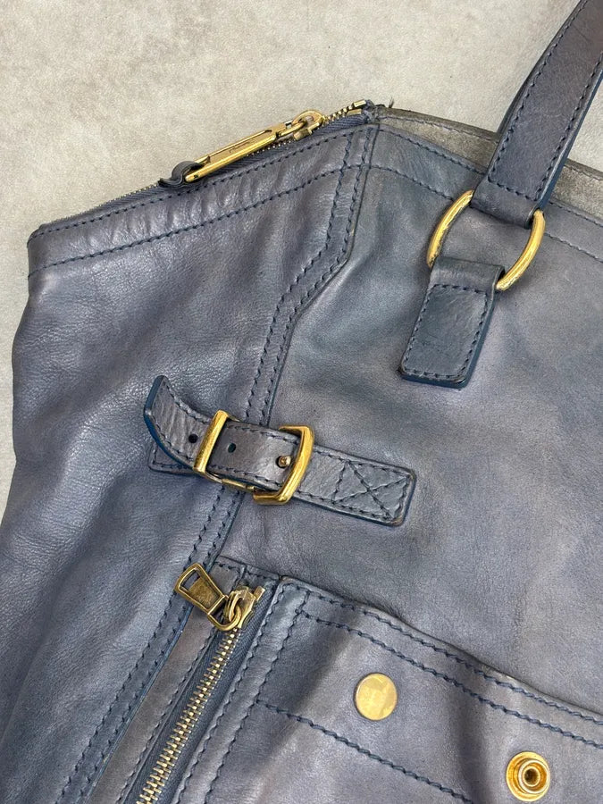 2000s Yves Saint Laurent Blue Leather Multi-Pocket Handle Bag gPIFELM 7