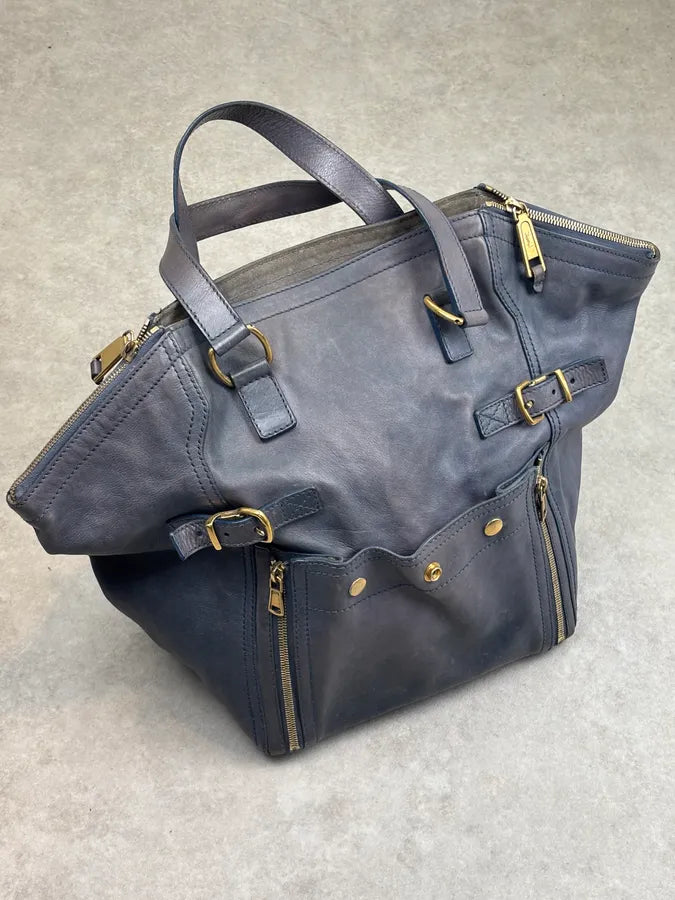 2000s Yves Saint Laurent Blue Leather Multi-Pocket Handle Bag gPIFELM 2